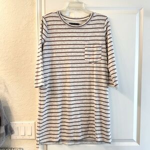 Striped Brown and White T-Shirt Dress